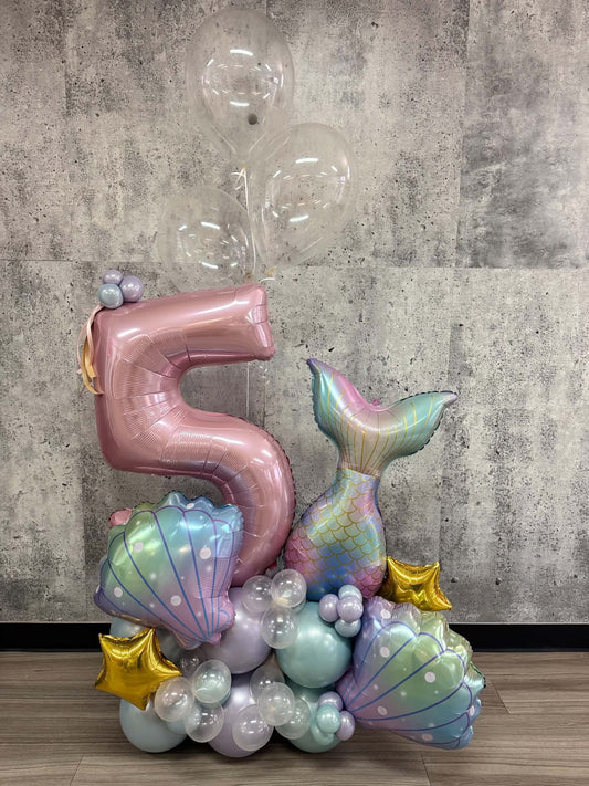 MONTAGE DE BALLONS SIRENE ET COQUILLAGES