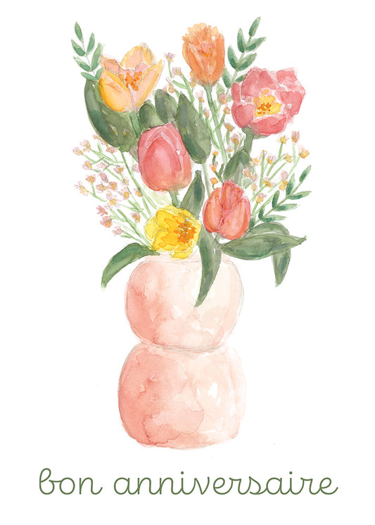 BON ANNIVERSAIRE BOUQUET DE FLEURS - Stéphanie Renière illustration