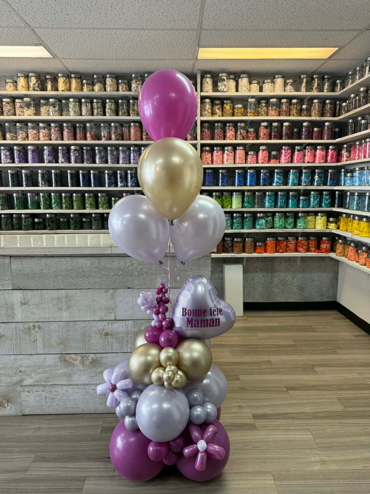 MONTAGE DE BALLONS COEUR ET FLEURS