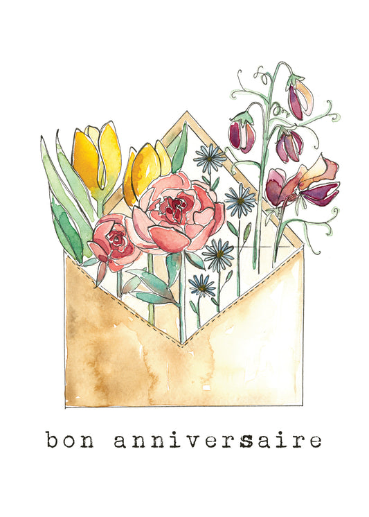 GÉANTE BON ANNIVERSAIRE FLEURS - Stéphanie Renière illustration