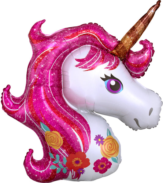 BALLON MYLAR LICORNE ROSE ET OR