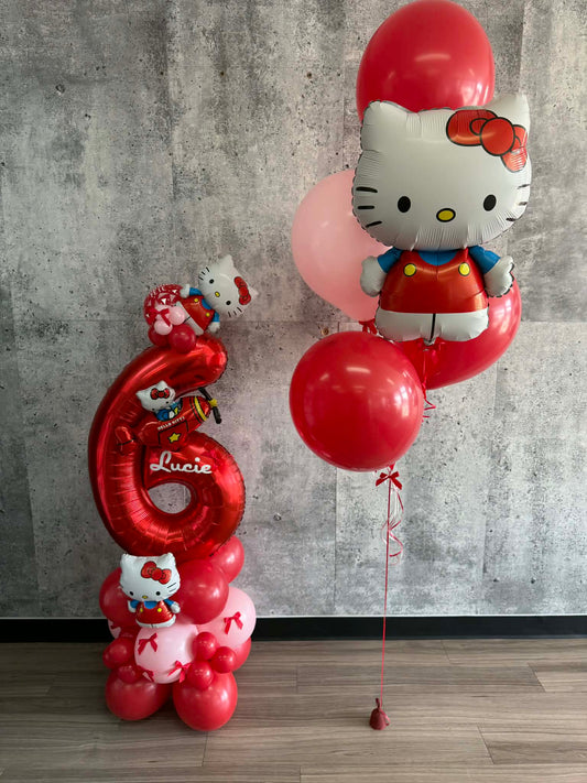 MONTAGE DE BALLONS ET BOUQUET HELLO KITTY