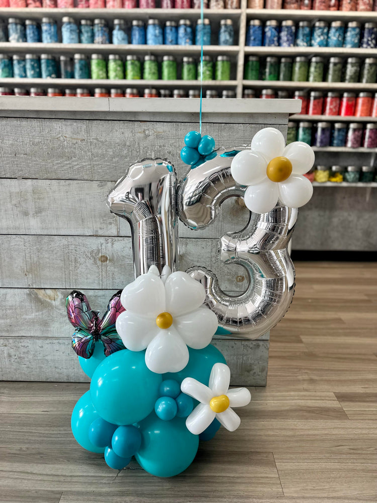 MONTAGE DE BALLONS AGE/FLEURS