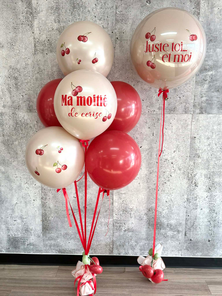 SAINT-VALENTIN DUO BOUQUET ''MA MOITIÉ DE CERISE'' ET BULLE ''JUSTE TOI ET MOI''