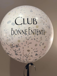 BALLON 36 POUCES PERSONNALISÉ BLANC/CONFETTIS