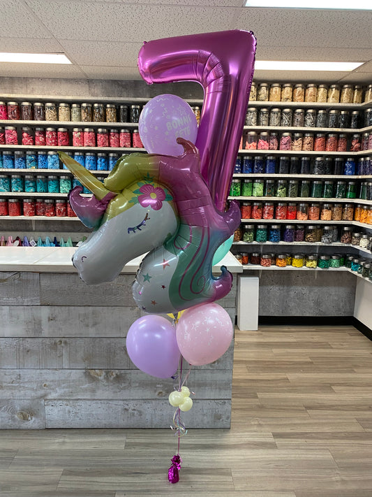 BOUQUET DE BALLONS LICORNE ET CHIFFRE